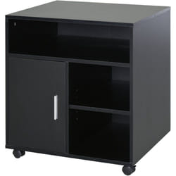 Support d'imprimante organiseur bureau caisson placard porte 3 niches + grand plateau panneaux particules noir - Homcom