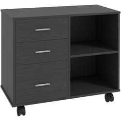 Homcom - Support d'imprimante organiseur bureau caisson 3 tiroirs + 2 niches + grand plateau panneaux particules noir