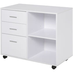 Support d'imprimante organiseur bureau caisson 3 tiroirs + 2 niches + grand plateau panneaux particules blanc - Homcom