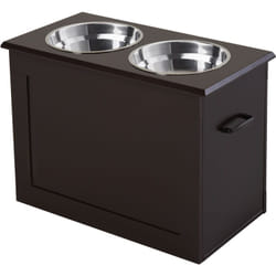 Pawhut - Gamelle double chien chat Porte-gamelles surélevé dim. 60L x 30l x 41H cm 2 gamelles poignées coffre mdf chocolat
