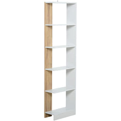 Bibliothèque Étagère de Rangement avec 5 Compartiments Ouverts Design Simple Moderne Idéale pour Salon Chambre Bureau 45 x 21 x 170 cm Blanc et Chêne