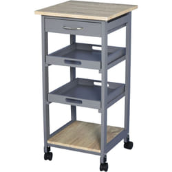Homcom - Chariot de service desserte de cuisine à roulettes 2 plateaux amovibles, tiroir, étagère mdf chêne clair bois pin gris