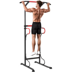 Homcom - Station de musculation multifonctions barre de traction chaise romaine hauteur réglable acier noir rouge