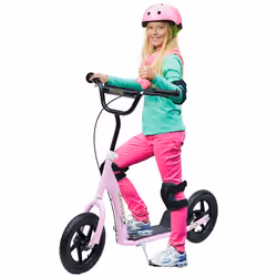Trottinette patinette pneus 30 cm hauteur guidon réglable poignée frein et béquille acier rose