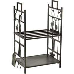 Outsunny - Serviteur de cheminée cerf - porte bûches - range bûches multi accessoires 2 étagères 51L x 33l x 77H cm métal noir or vieilli