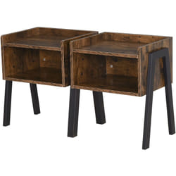 Tables de chevet style industriel - lot de 2 tables de nuit - meubles empilables - panneaux particules aspect vieux bois métal noir