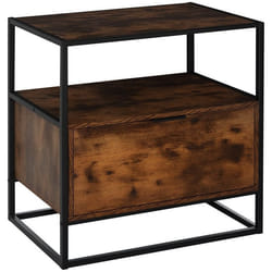HOMCOM Table dappoint table de chevet console meuble de rangement vintage grand tiroir étagère et plateau aspect vieux bois