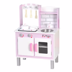 Cuisine bois jeu dimitation - cuisine rose enfant - nombreux accessoires & rangements inclus - fonction sonore - MDF pin rose
