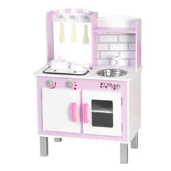 Cuisine bois jeu dimitation - cuisine rose enfant - nombreux accessoires & rangements inclus - fonction sonore - MDF pin rose
