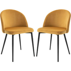Chaises de visiteur design scandinave - lot de 2 chaises - pieds effilés métal noir - assise dossier ergonomique velours moutarde
