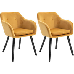 Chaises de visiteur design scandinave - lot de 2 chaises - pieds effilés bois noir - assise dossier accoudoirs ergonomiques velours moutarde