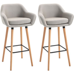 Tabourets de bar design scandinave - lot de 2 tabourets de bar grand confort avec repose-pieds et accoudoirs - bois de hêtre lin beige