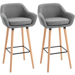 Tabourets de bar design scandinave - lot de 2 tabourets de bar grand confort avec repose-pieds et accoudoirs - bois de hêtre lin gris chiné
