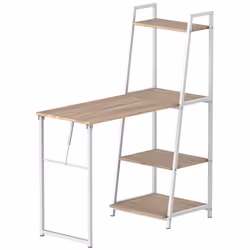 Bureau pliable rabattable - bureau bibliothèque 2 en 1 - 4 étagères - imitation bois chêne clair métal blanc
