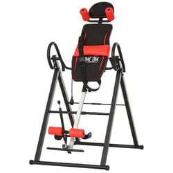 Table dinversion de musculation pliable ceinture de sécurité réglable angle inversé ajustable 3 niveaux acier rouge noir