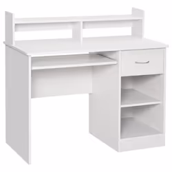 Bureau informatique multimédia multi-rangements panneaux particules blanc 104x48x95cm Blanc