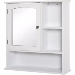 Kleankin - Armoire murale salle de bain armoire à glace placard de rangement toilettes 1 porte niche + étagères latérales mdf blanc