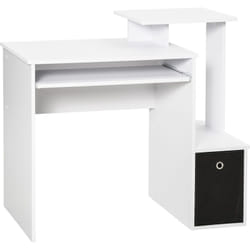 Homcom - Bureau informatique multimédia étagères tablette clavier panier noir panneaux particules blanc