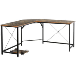 Homcom - Bureau informatique design industriel bureau d'angle support cpu aspect vieux bois métal noir
