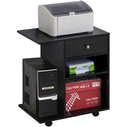 Homcom - Support d'imprimante organiseur bureau caisson 2 niches tiroir espace cpu + grand plateau panneaux particules noir