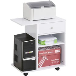 Homcom - Support d'imprimante organiseur bureau caisson 2 niches tiroir espace cpu + grand plateau panneaux particules blanc