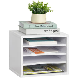 Organiseur bureau bois blanc avec 4 couches fournitures support d'imprimante dim. 35,5L x 25l x 28,6H cm