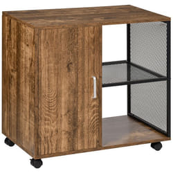 HOMCOM Support d'imprimante - caisson organiseur bureau - placard porte, 2 niches, grand plateau - panneaux particules coloris boisé métal noir