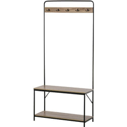 Homcom - Vestiaire d'entrée banc porte-manteaux avec étagère à chaussures style industriel 80L x 30l x 170H cm imitation chêne clair métal noir