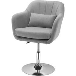 Fauteuil lounge design grand confort coussins lombaires hauteur réglable pivotant 360° piètement métal chromé lin gris