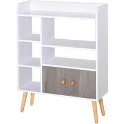 Homcom - Bibliothèque scandinave 3 niches + 2 étagères + placard double porte + grand plateau pieds effilés inclinés bois massif panneaux particules
