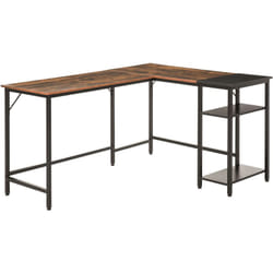 Homcom - Bureau informatique design industriel bureau d'angle 2 tablettes support cpu imprimante aspect vieux bois métal noir