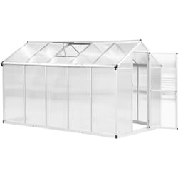 Serre de jardin aluminium polycarbonate 5,5 m² dim. 3,03L x 1,83l x 1,95H m fondation lucarne porte loquet