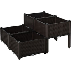 Outsunny - Jardinière sur pieds carré potager 2 étages dim. 80L x 80l x 44H cm insert d'irrigation plastique imitation rotin tressé chocolat