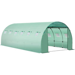Bâche de rechange serre tunnel 18 m², bâche dim. 6L x 3l x 2H m pe anti-UV imperméable 12 fenêtres + porte enroulable zippée vert