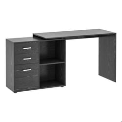 Bureau informatique multimédia modulable multi-rangements double niche + 3 tiroirs coulissants MDF noir 117x83x76cm Noir