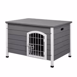 Niche chien niche sur pied toit ouvrant porte grillagée verrouillable bois sapin métal blanc bois sapin gris 80x55x53cm Gris