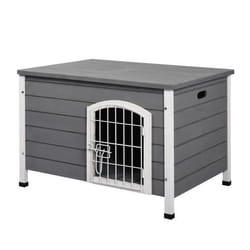 Niche chien niche sur pied toit ouvrant porte grillagée verrouillable bois sapin métal blanc bois sapin gris 80x55x53cm Gris