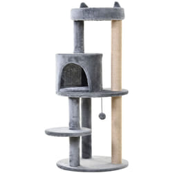 Arbre à chats multi-équipements griffoirs grattoirs plateformes niche jeu boule suspendue ø 48 x 104H cm gris