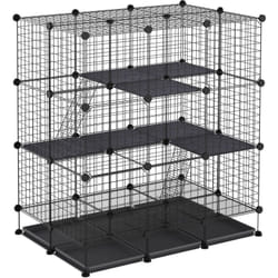 Cage parc enclos rongeurs modulable dim. l 111 x l 75 x h 119 cm 3 niveaux 4 portes fil métallique noir