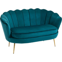 Canapé 2 places coquillage canapé design dim. 130L x 77l x 77H cm pieds dorés effilés velours bleu canard