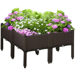 Jardinière sur pieds carré potager dim. 80L x 80l x 44H cm inserts dirrigation inclus PP imitation rotin tressé chocolat
