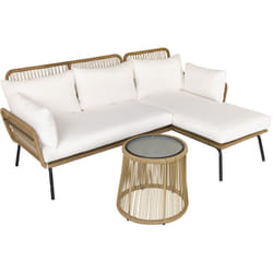 Outsunny - Salon de jardin d'angle 4 pers. style colonial table basse coussins grand confort inclus résine tressée beige