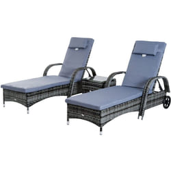 Outsunny - Lot de 2 bains de soleil inclinables tout confort avec table d'appoint résine tressée gris