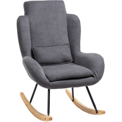 Fauteuil à bascule oreilles rocking chair grand confort accoudoirs assise dossier garnissage mousse haute densité lin gris