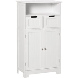 Kleankin - Meuble bas de salle de bain multi-rangements grande niche 2 tiroirs placard double porte avec étagère mdf blanc