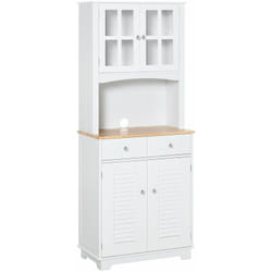 Armoire de cuisine 2 placards 2 portes persiennes et acryliques 2 tiroirs grande niche bois caoutchouc mdf blanc
