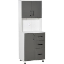 Armoire de cuisine multi-rangements 2 + 1 porte 3 tiroirs + grand plateau dim. 60L x 40l x 150H cm bicolore gris blanc - Homcom