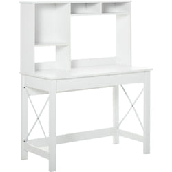 Homcom - Bureau bibliothèque 2 en 1 - 3 niches 4 espaces de rangement - panneaux particules métal blanc