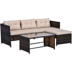 Outsunny - Ensemble salon de jardin 2 pièces canapé d'angle 4 places + table basse plateau verre trempé + 5 coussins résine tressée brun