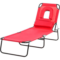 Outsunny - Bain de soleil pliable transat inclinable 4 positions chaise longue de lecture 3 coussins fournis rouge